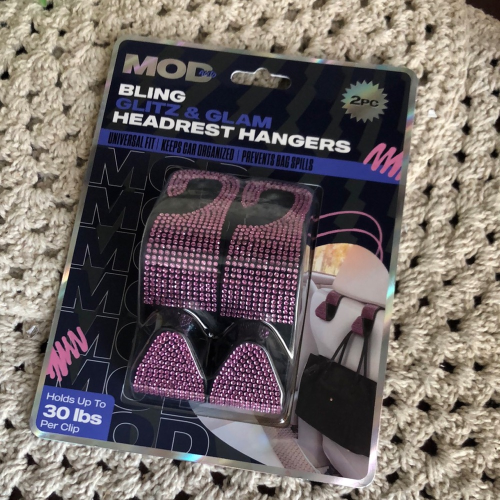 MOD Bling Glitz & Glam Pink Rhinestone Car Headrest Hangers - 2pc